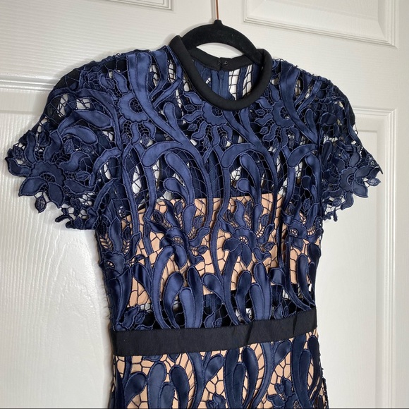 Self-Portrait Prairie Midi Dress in Blue Size 0 - Picture 5 of 14